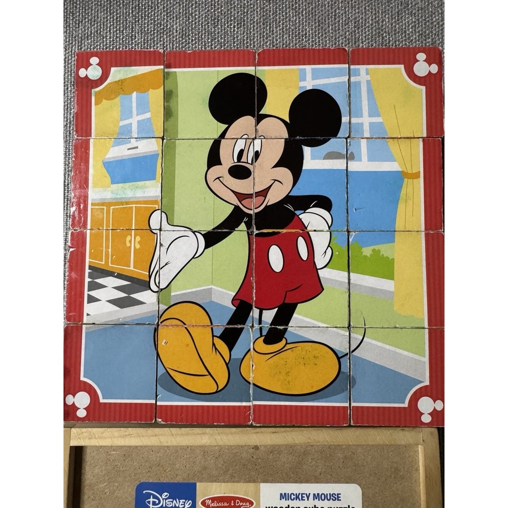 Melissa & Doug Disney Mickey Mouse, Wooden Cube 6 in 1 Puzzle Blocks with Tray